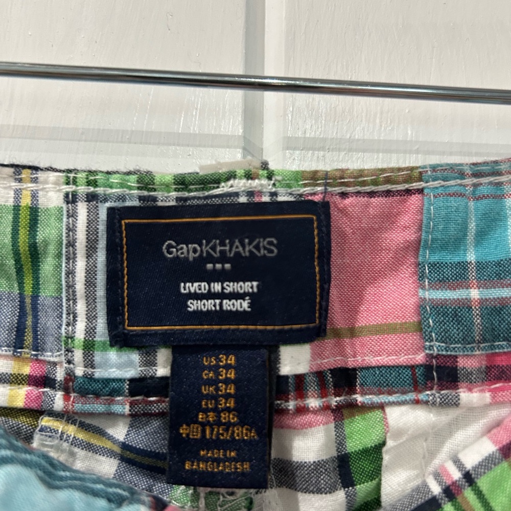 GAP Multicolor Patchwork Plaid Flat Front Shorts - Picture 2 of 3
